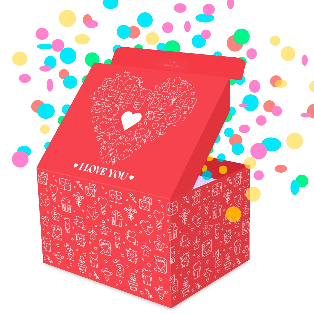 Love Gift Box Exploding Confetti (Love Heart) 7.1x5.5x4.3 inches, Surprise Romantic Pop up, Valentine's Day, Mother's or Father's Day